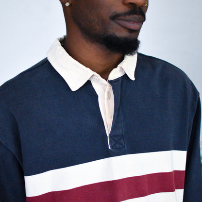Vintage L.L. Bean Navy Blue Striped Rugby Polo