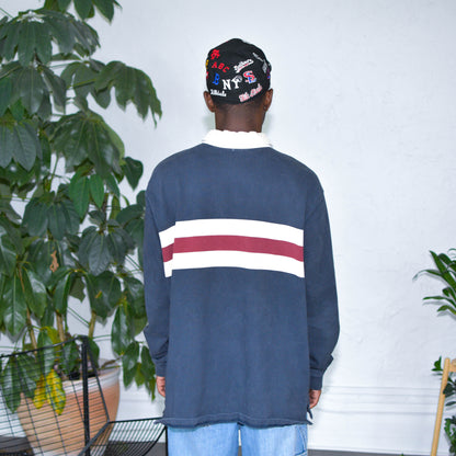 Vintage L.L. Bean Navy Blue Striped Rugby Polo