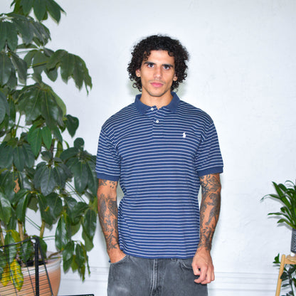 Vintage Polo By Ralph Lauren Navy Blue Striped Polo
