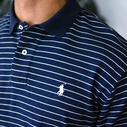 Vintage Polo By Ralph Lauren Navy Blue Striped Polo
