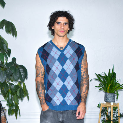 Vintage Tommy Hilfiger Blue Diamond Pattern Knit Vest