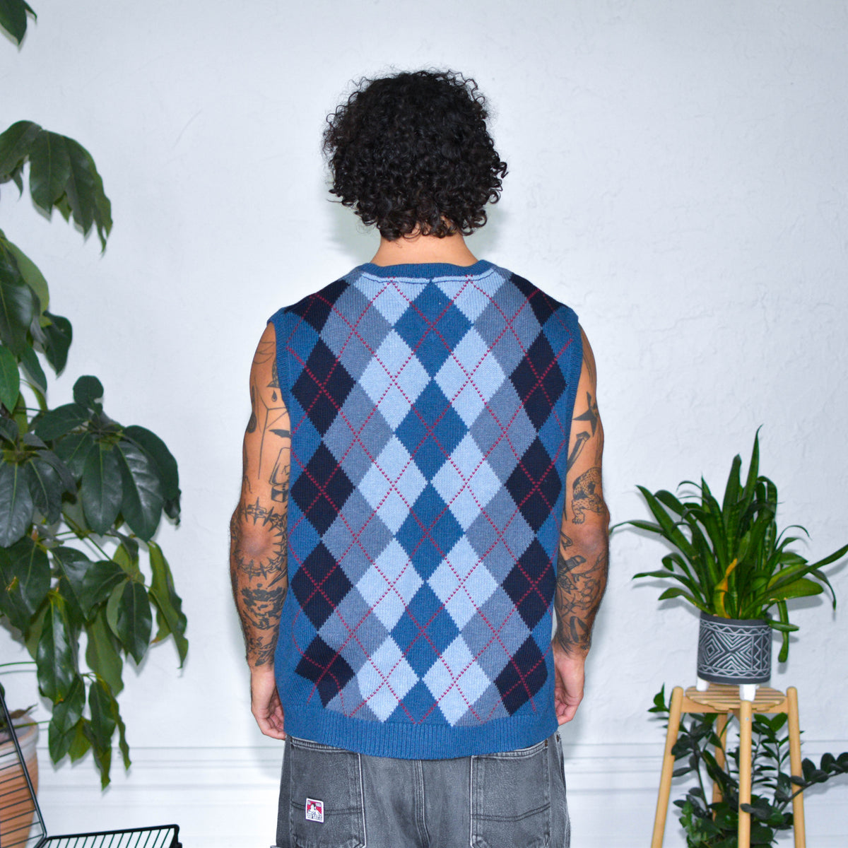 Vintage Tommy Hilfiger Blue Diamond Pattern Knit Vest