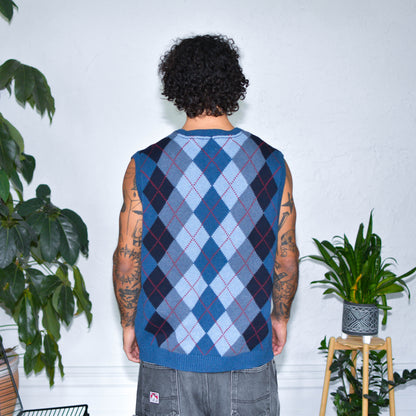 Vintage Tommy Hilfiger Blue Diamond Pattern Knit Vest