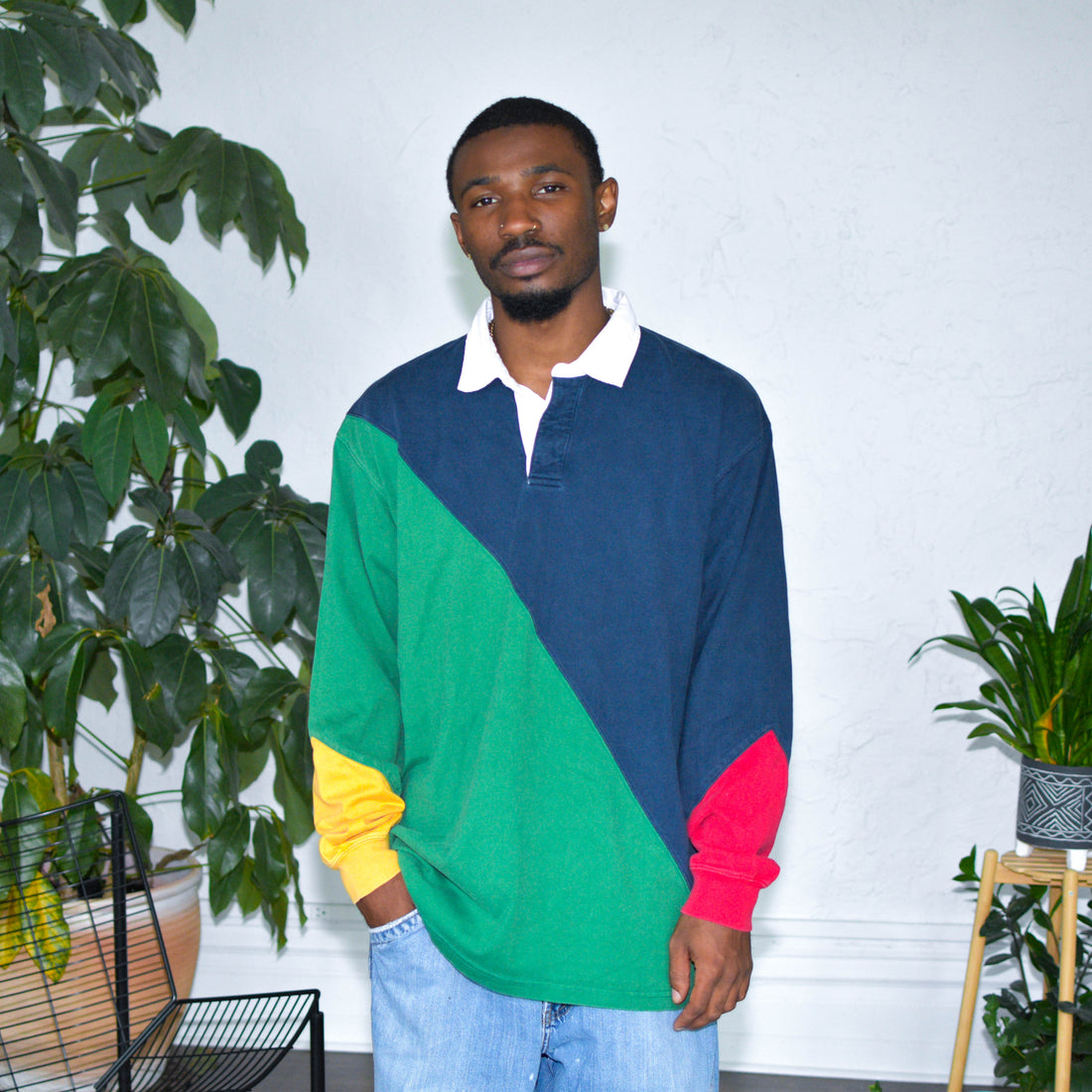 Vintage 90s Lands End Bold Color Block Rugby