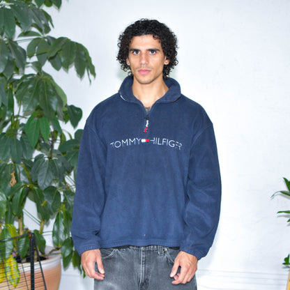 Vintage 90s Tommy Hilfiger Navy Blue Quarter Zip Fleece Pullover