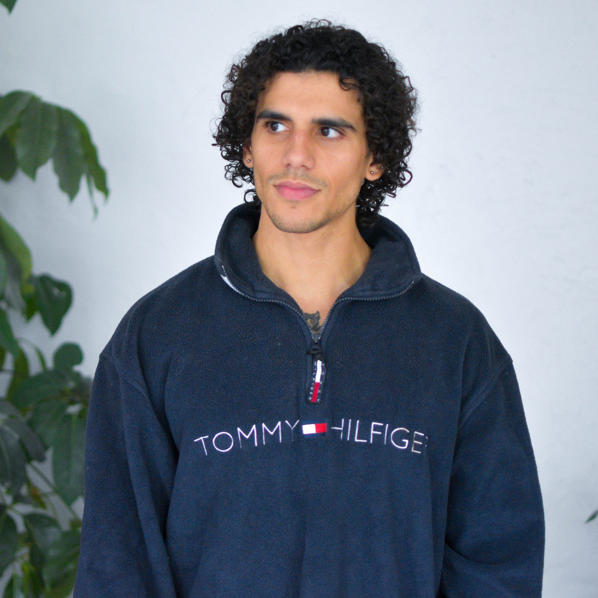 Vintage 90s Tommy Hilfiger Navy Blue Quarter Zip Fleece Pullover