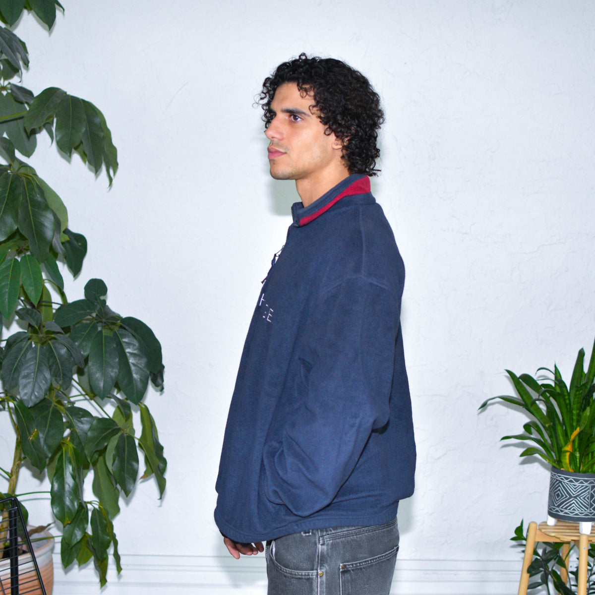 Vintage 90s Tommy Hilfiger Navy Blue Quarter Zip Fleece Pullover