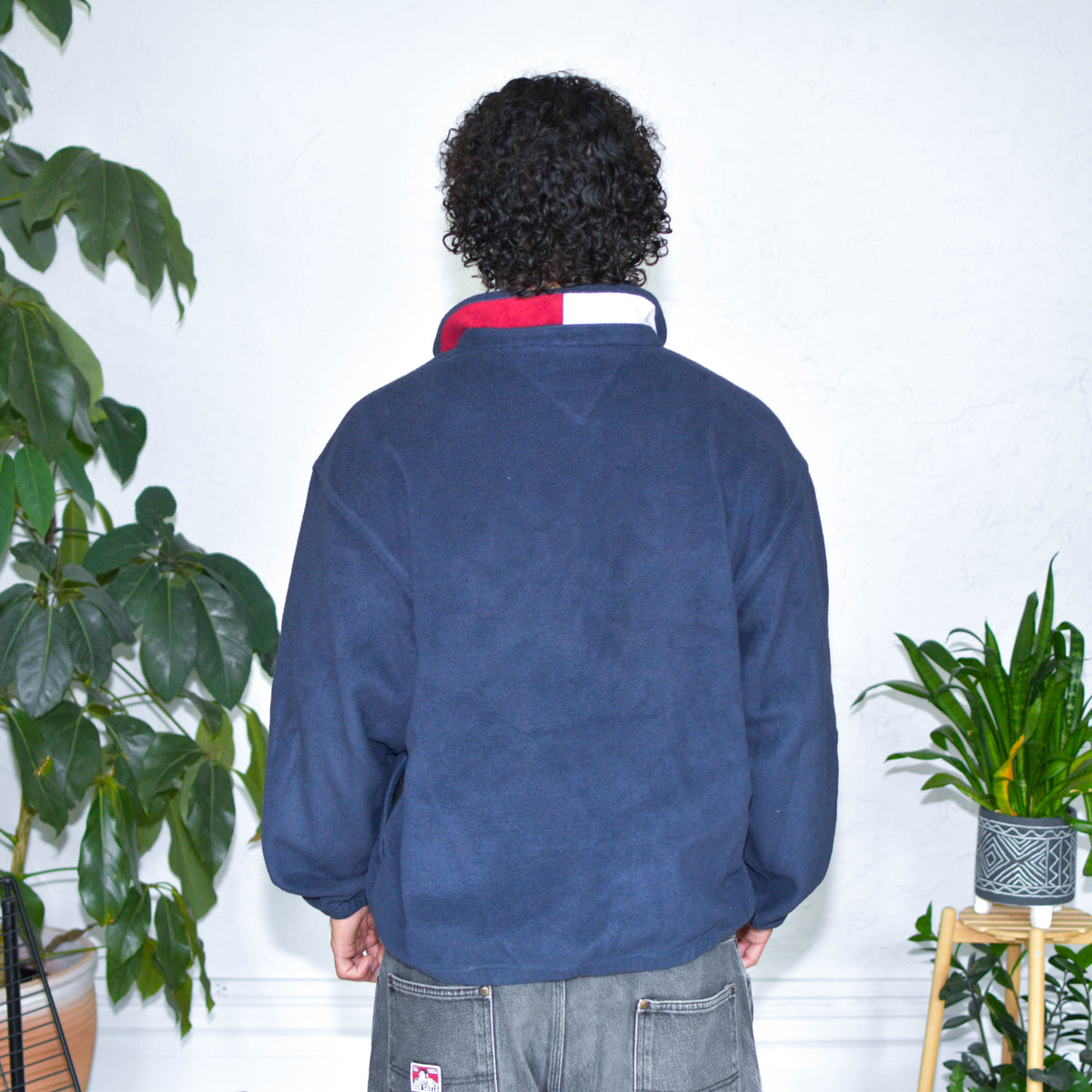 Vintage 90s Tommy Hilfiger Navy Blue Quarter Zip Fleece Pullover