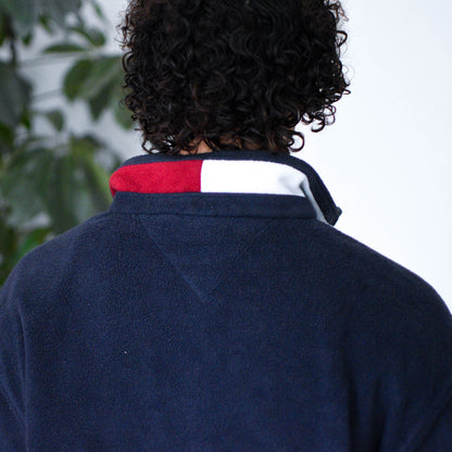 Vintage 90s Tommy Hilfiger Navy Blue Quarter Zip Fleece Pullover