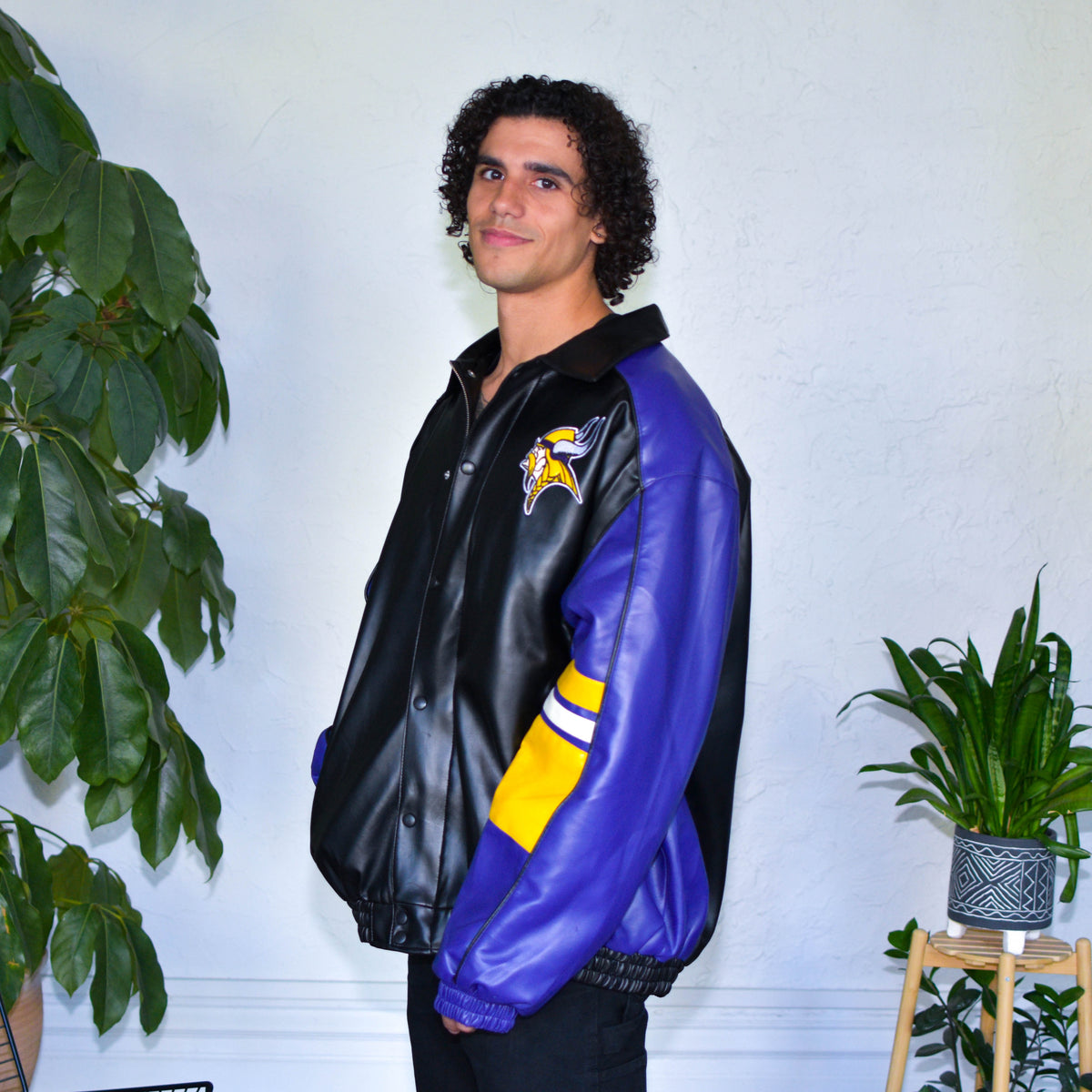 Vintage Minnesota Vikings Black Leather Jacket