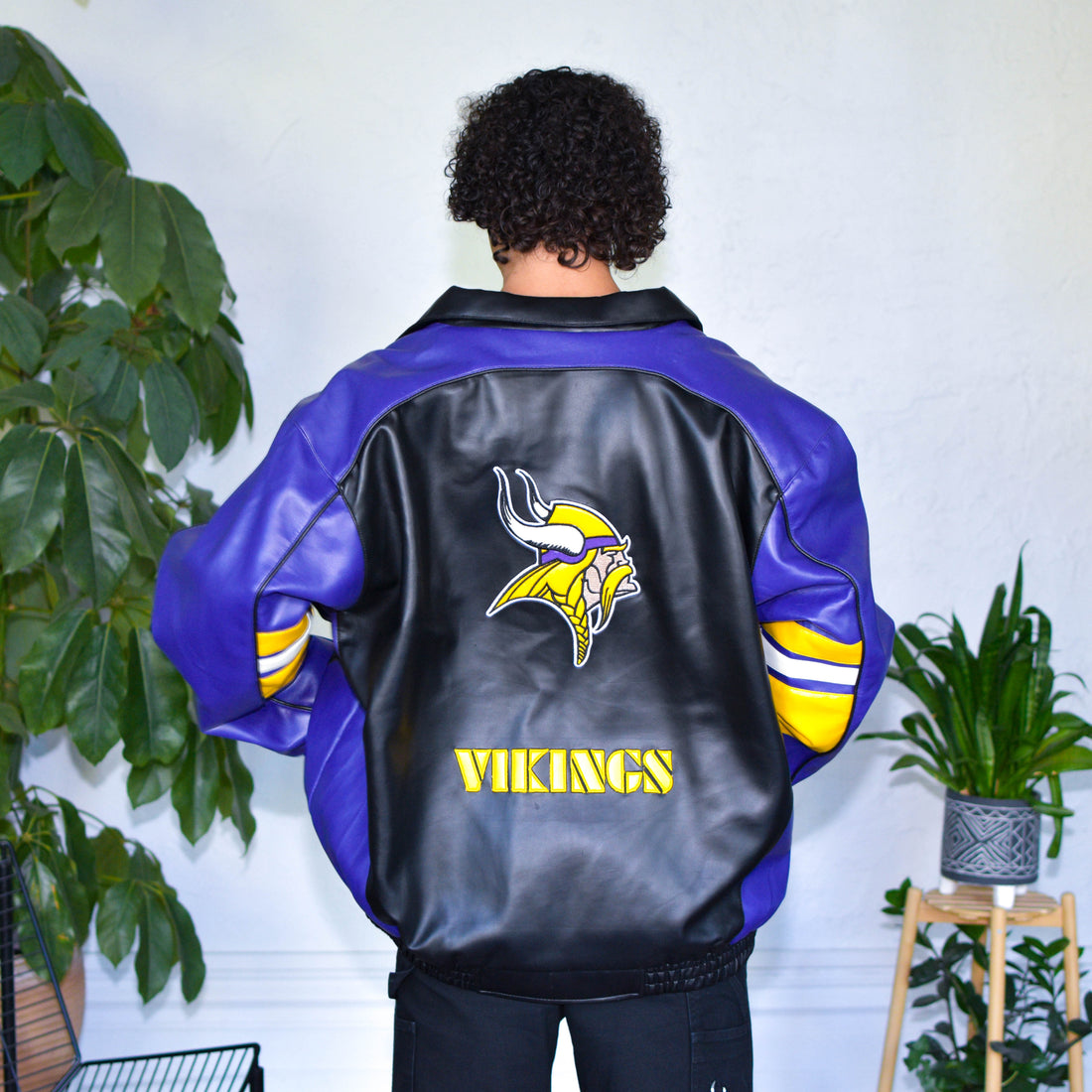 Vintage Minnesota Vikings Black Leather Jacket