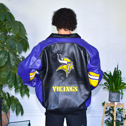 Vintage Minnesota Vikings Black Leather Jacket