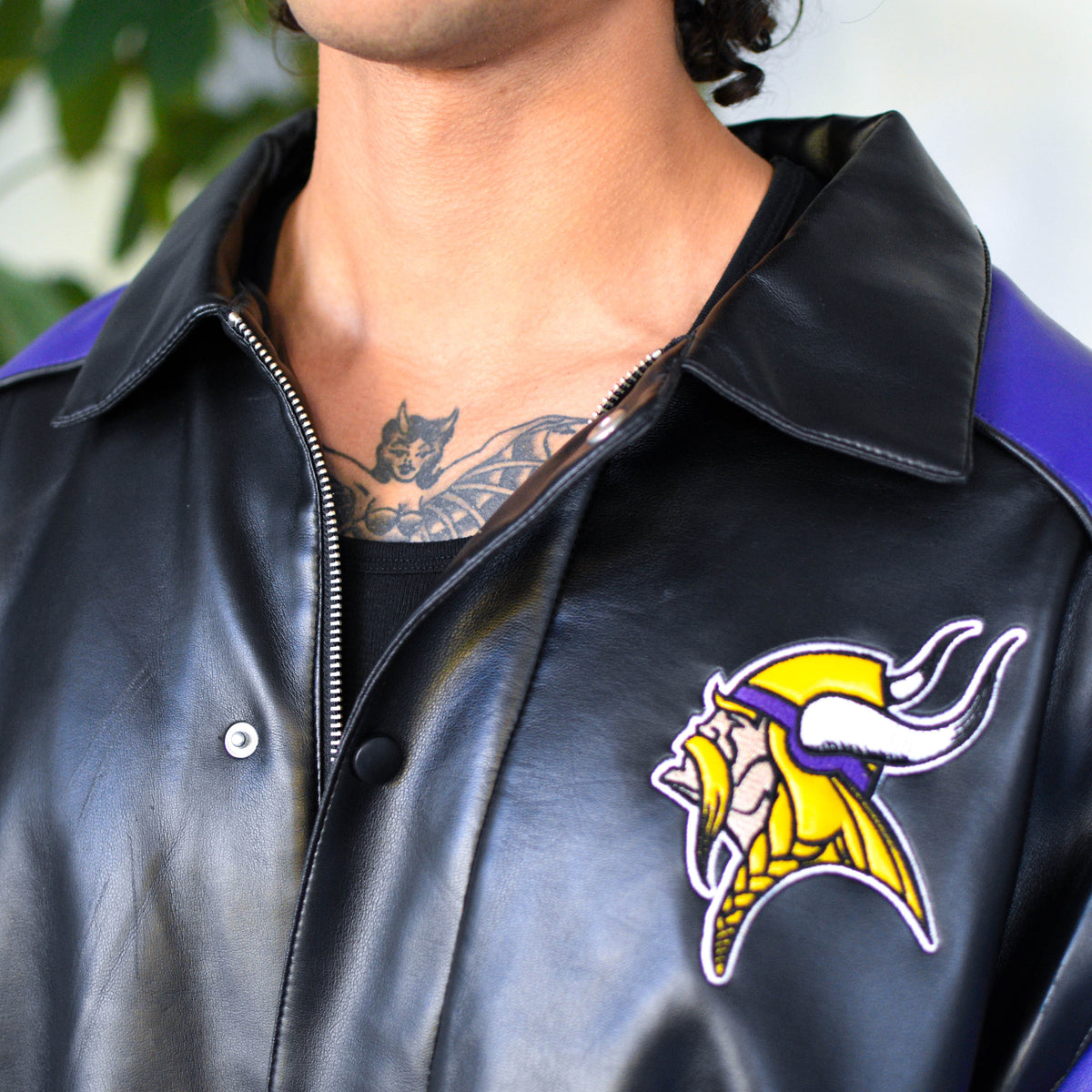 Vintage Minnesota Vikings Black Leather Jacket