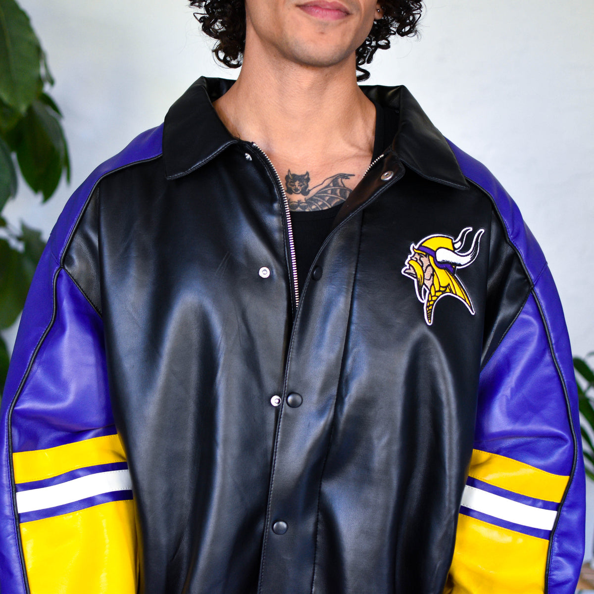 Vintage Minnesota Vikings Black Leather Jacket