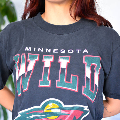 Vintage Minnesota Wild Faded Black Graphic T-Shirt