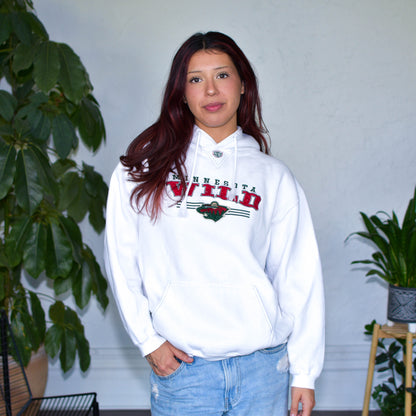 Vintage Minnesota Wild White Embroidered Hooded Sweatshirt
