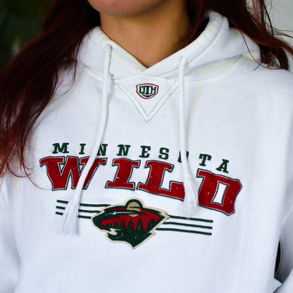 Vintage Minnesota Wild White Embroidered Hooded Sweatshirt