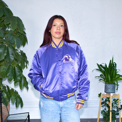 Vintage Minnesota Vikings Chalk Line Satin Bomber Jacket