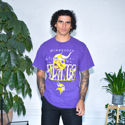 Vintage 1995 Minnesota Vikings 3D Viking Graphic T-Shirt