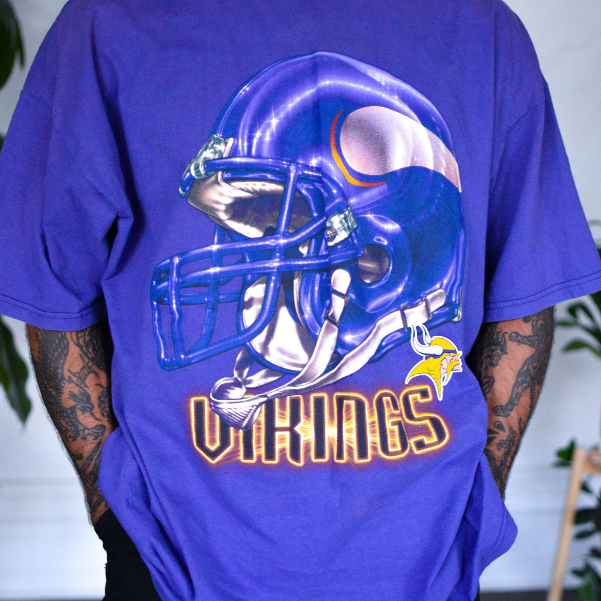 Vintage Minnesota Vikings 3D Helmet Graphic T-Shirt