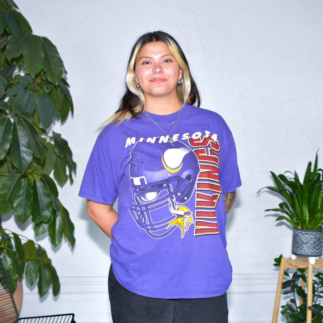 Vintage Minnesota Vikings 3D Helmet Graphic T-Shirt
