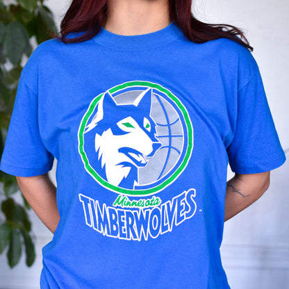 Vintage 90s Blue Minnesota Timberwolves Logo T-Shirt
