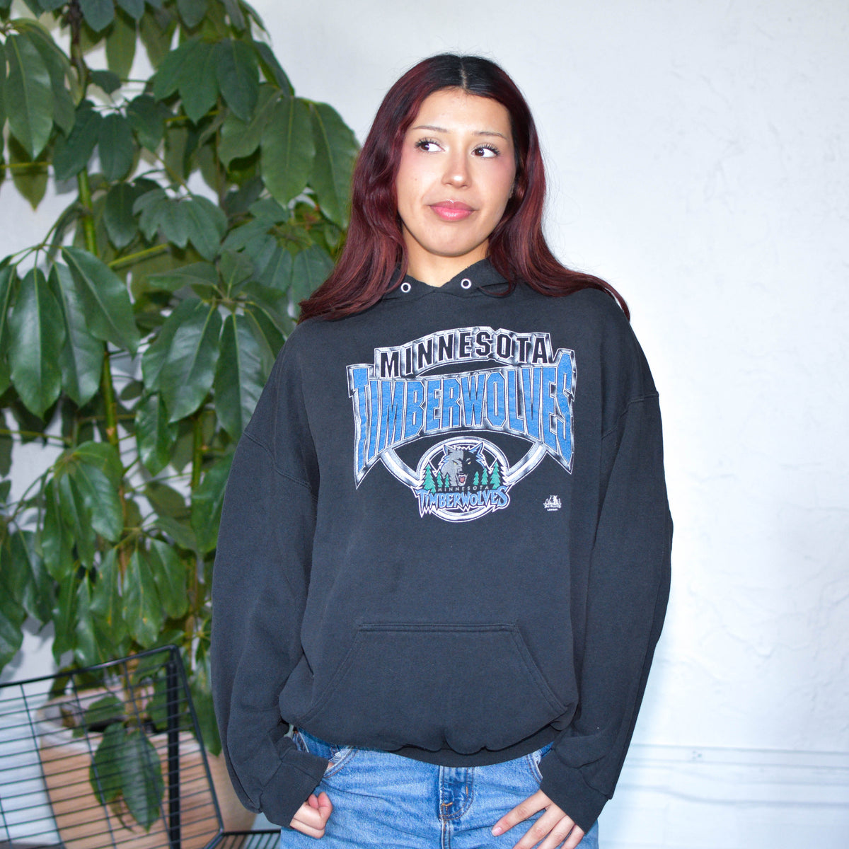 Vintage 90s Minnesota Timberwolves Logo 7 Black Hoodie