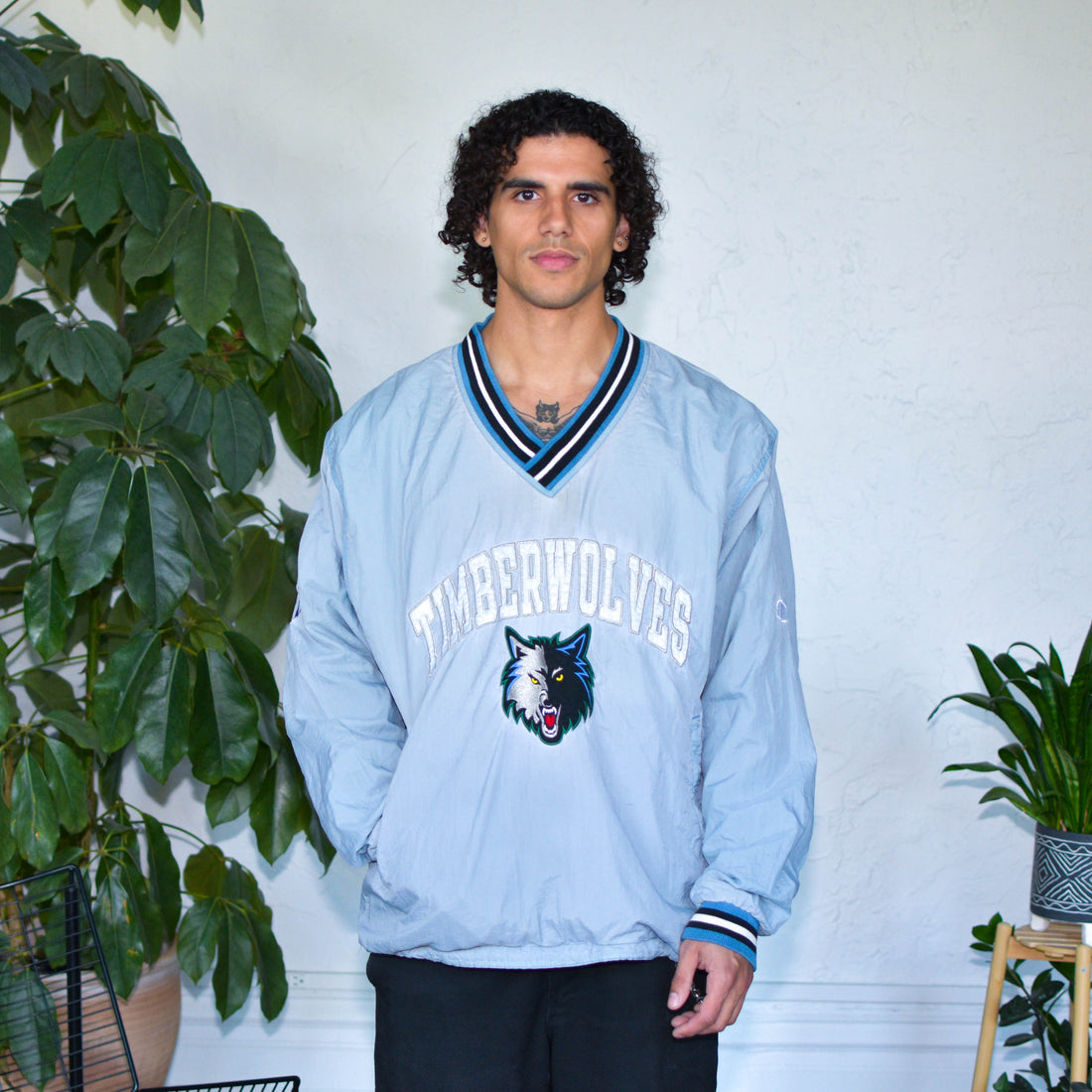 Vintage 90s Minnesota Timberwolves Champion V-Neck Pullover Winder Breaker