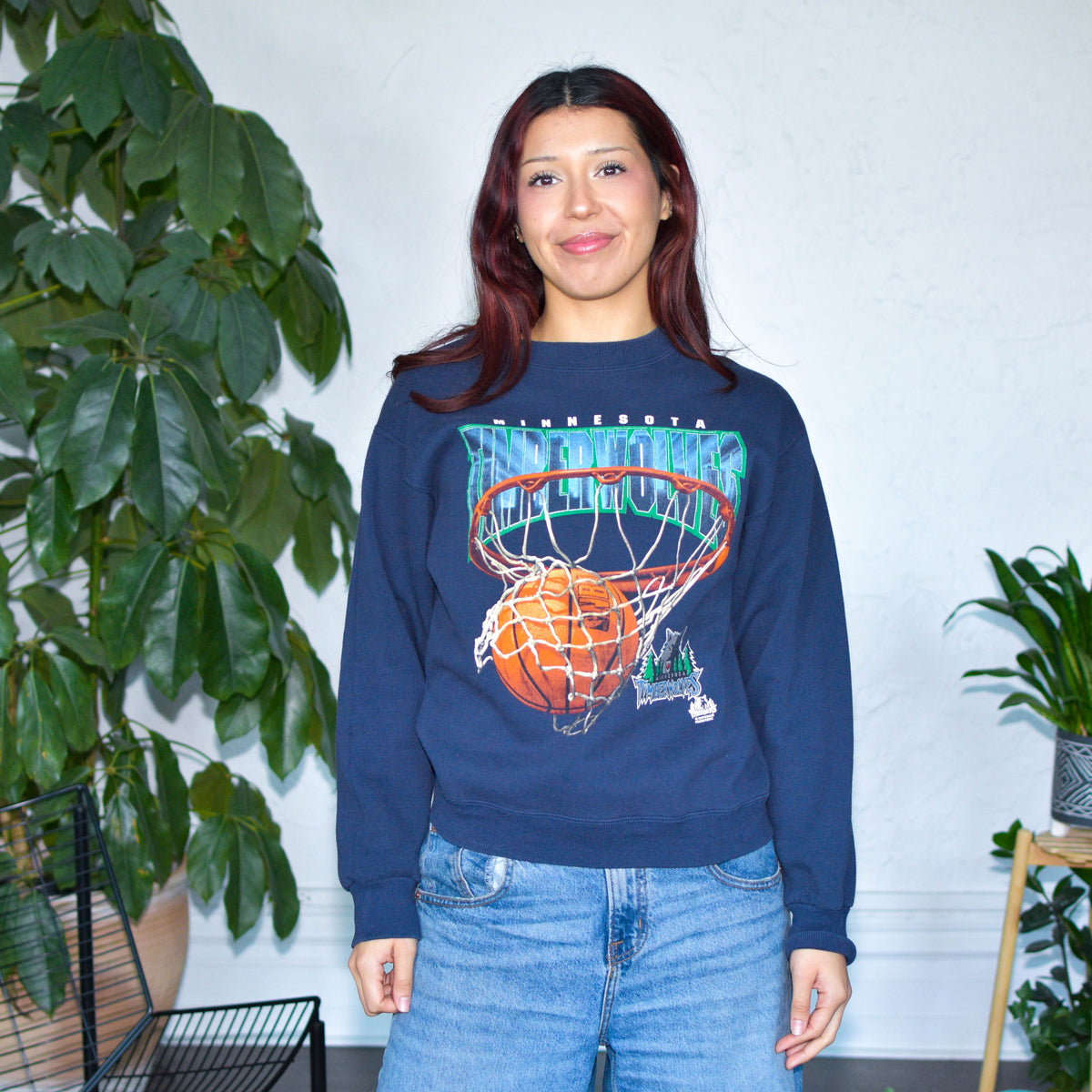 Vintage 90s Lee Sport Basketball Hoop Minnesota Timberwolves Crewneck