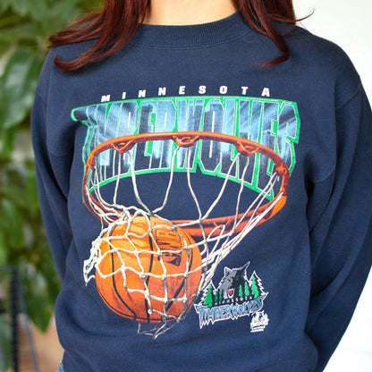 Vintage 90s Lee Sport Basketball Hoop Minnesota Timberwolves Crewneck