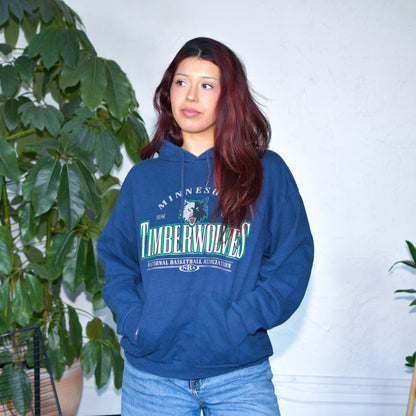 Vintage 90s Navy Blue Minnesota Timberwolves Hoodie