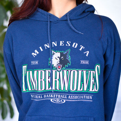 Vintage 90s Navy Blue Minnesota Timberwolves Hoodie