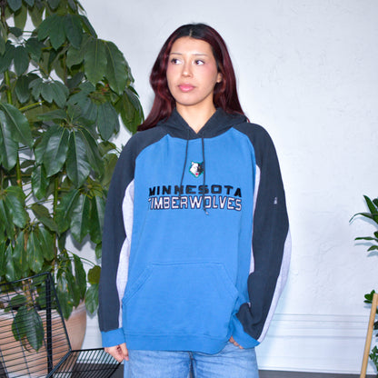Vintage Adidas Minnesota Timberwolves Blue, Black, and Grey Hoodie