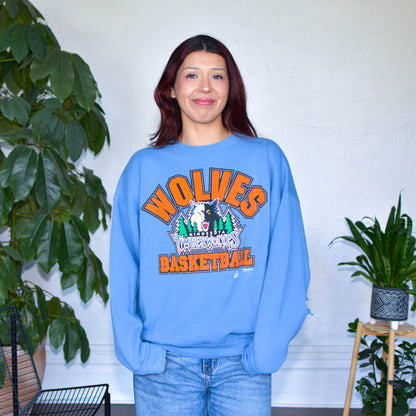 Vintage 90s Minnesota Timberwolves Bold Orange Print Crewneck