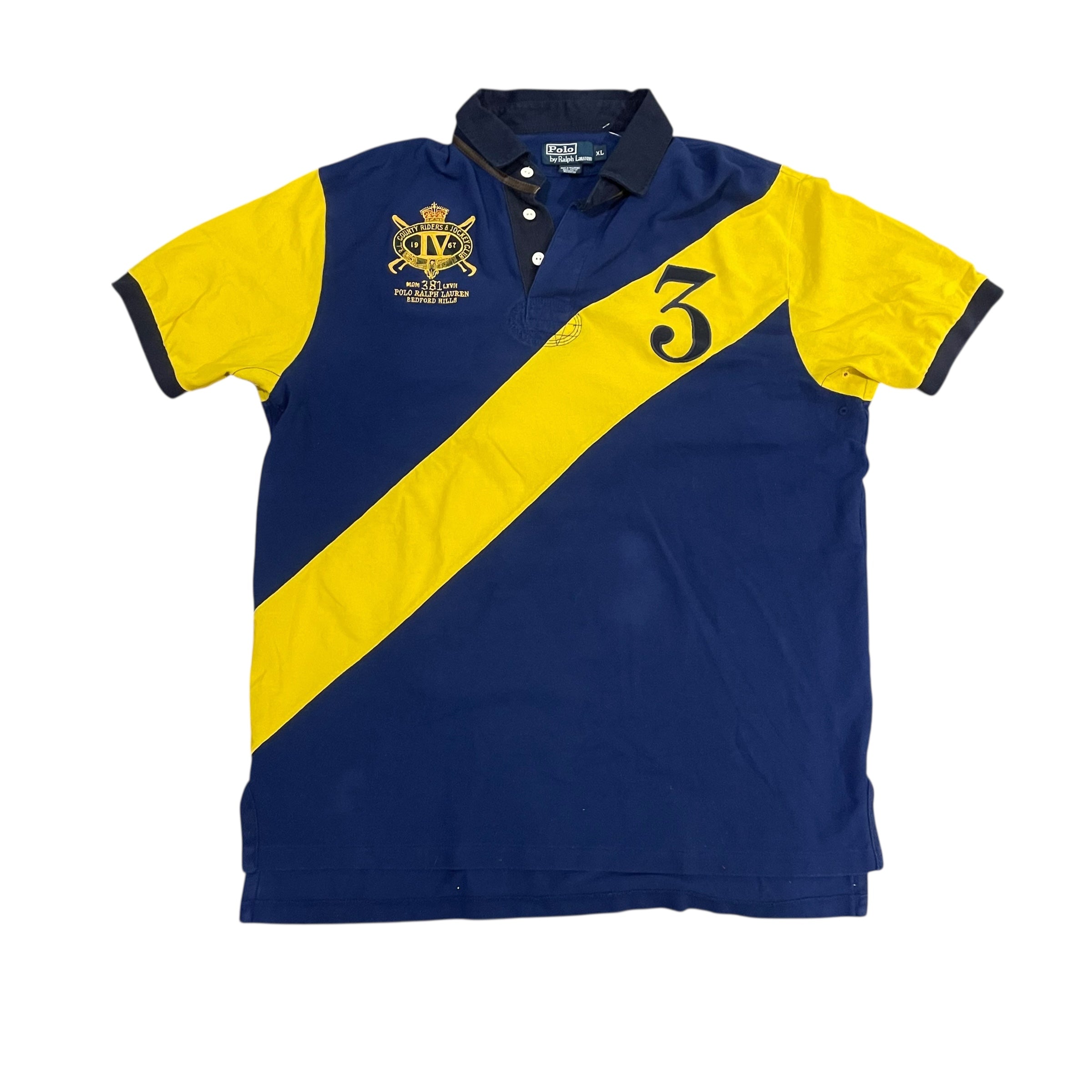 Vintage Polo Ralph Lauren Blue and Yellow Color-Blocked Polo Shirt