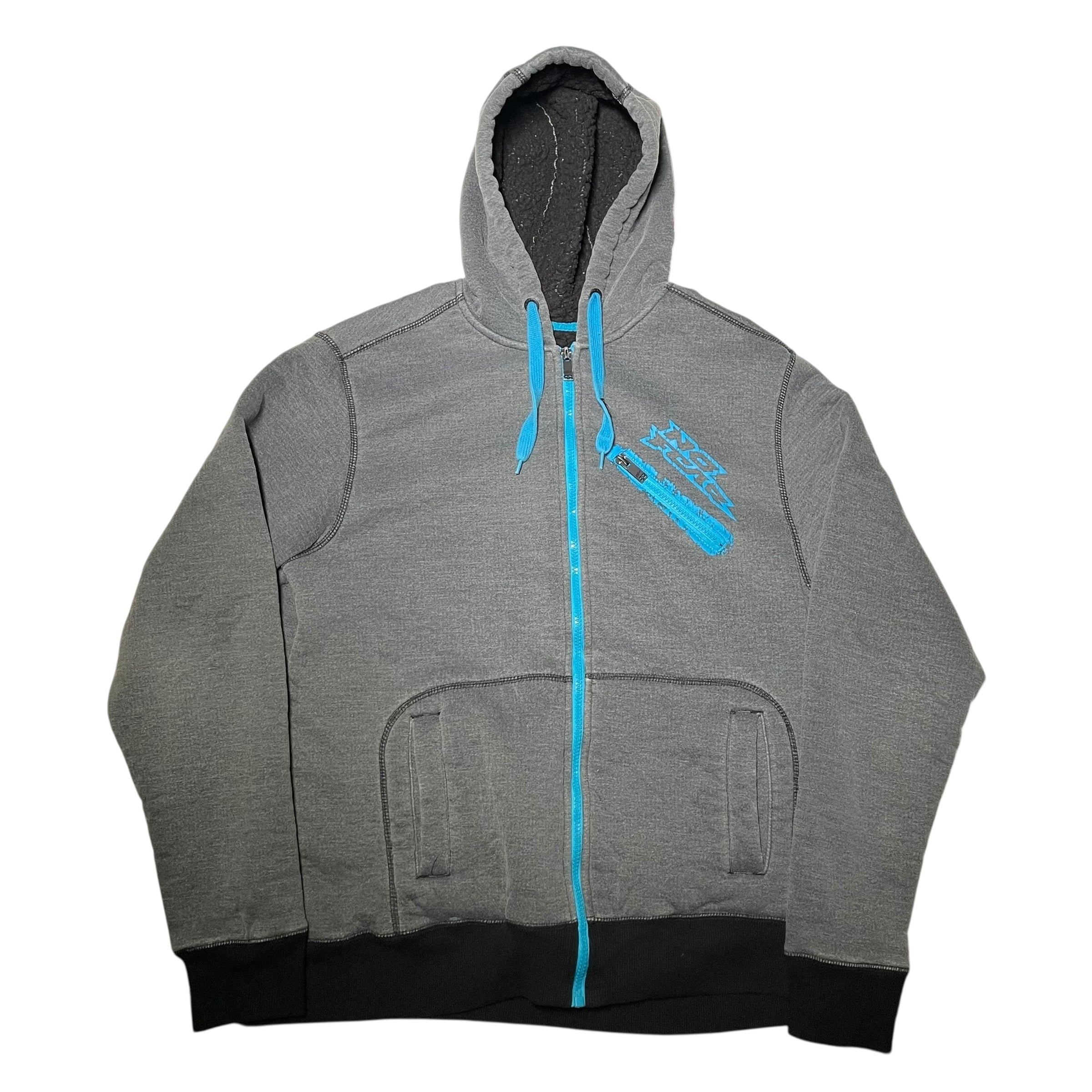 Y2K No Fear Fleece-Lined Zip-Up Hoodie
