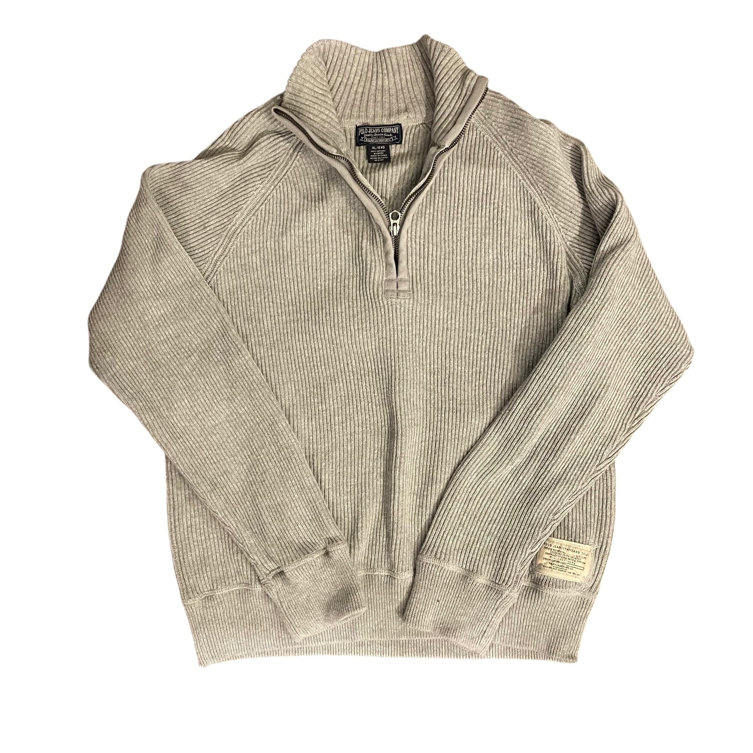 Vintage Polo Jeans Co. Grey Ribbed Quarter Zip Sweater