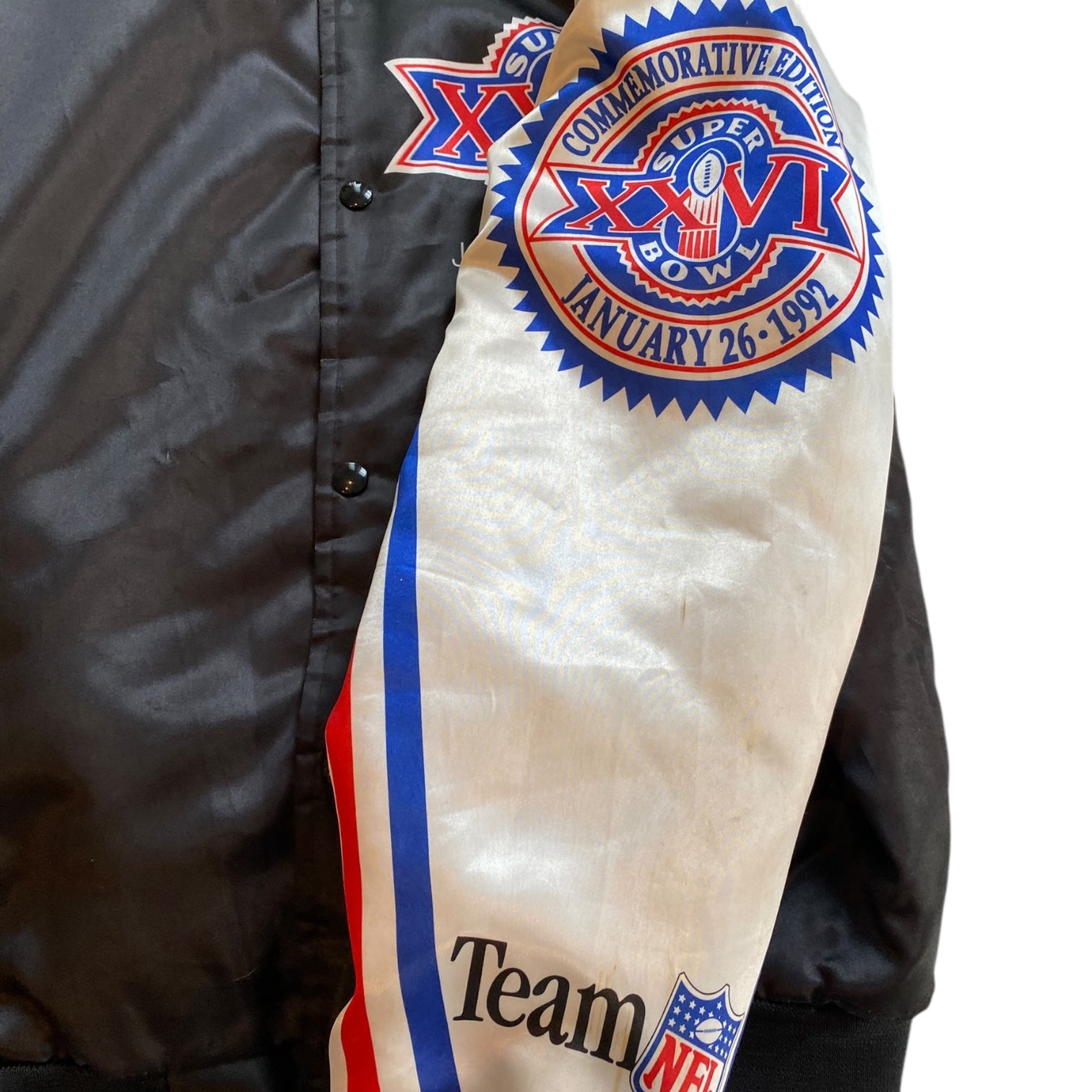 Vintage 1992 Super Bowl XXVI Chalk Line Satin Bomber Jacket