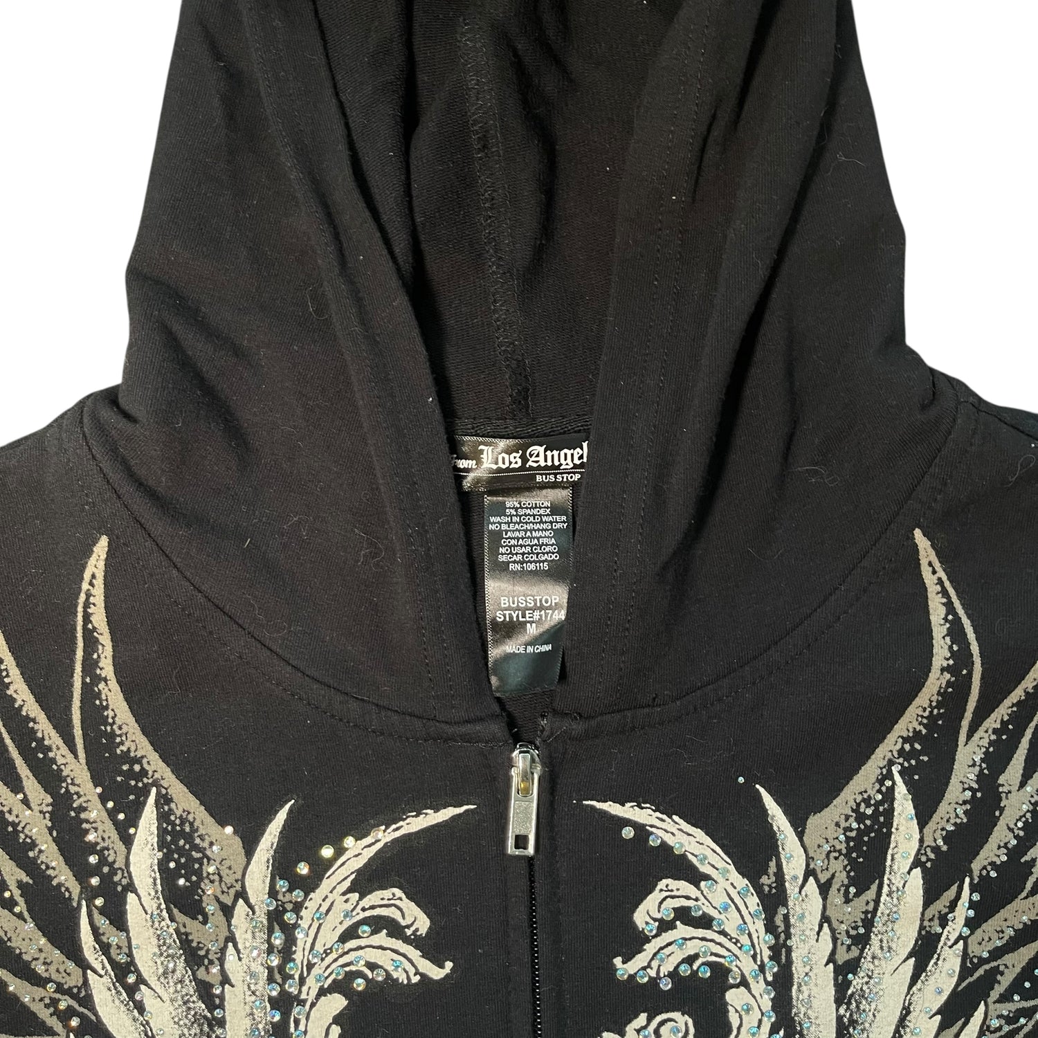 Y2k Los Angeles Bus Stop Bedazzled Skull Hoodie