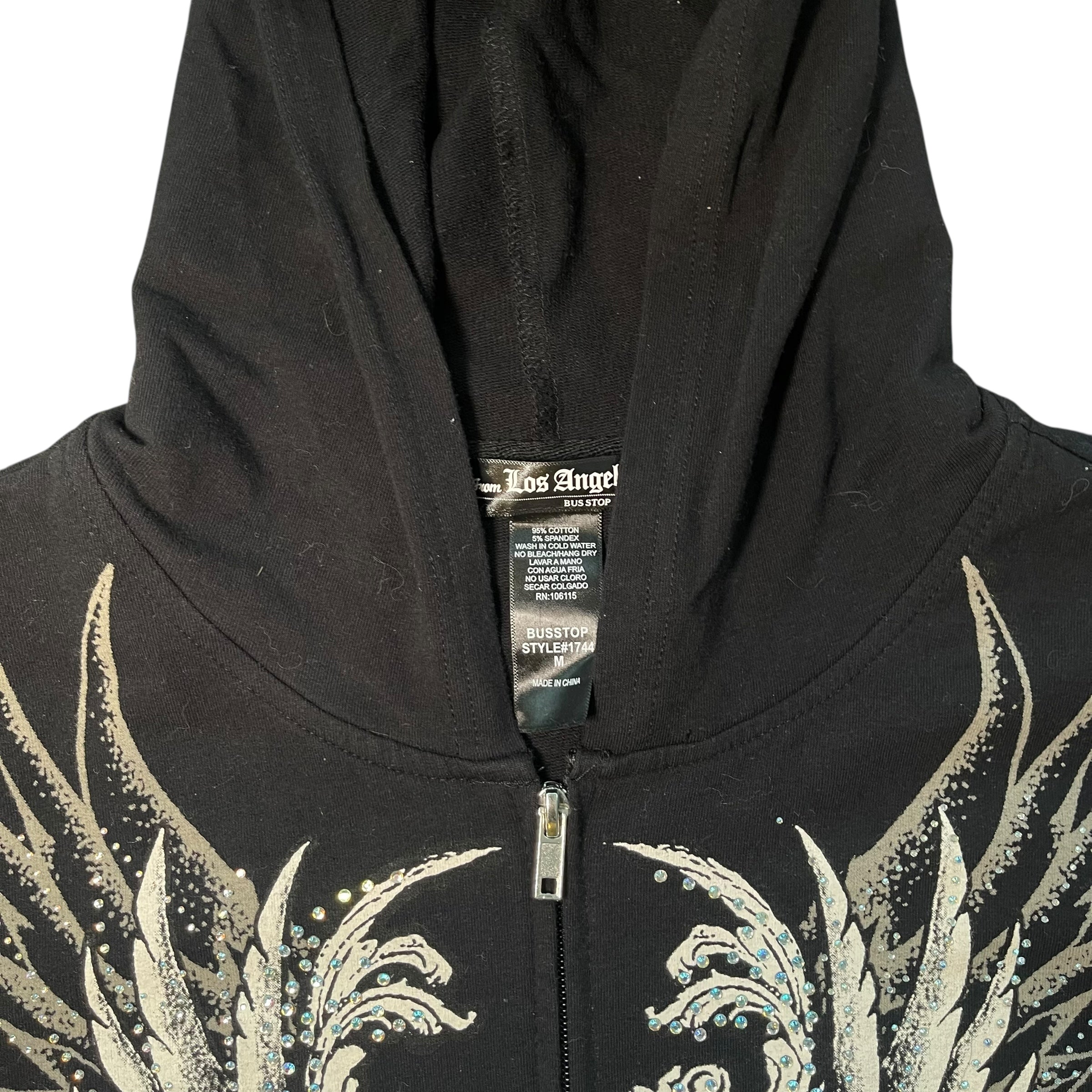 Y2k Los Angeles Bus Stop Bedazzled Skull Hoodie