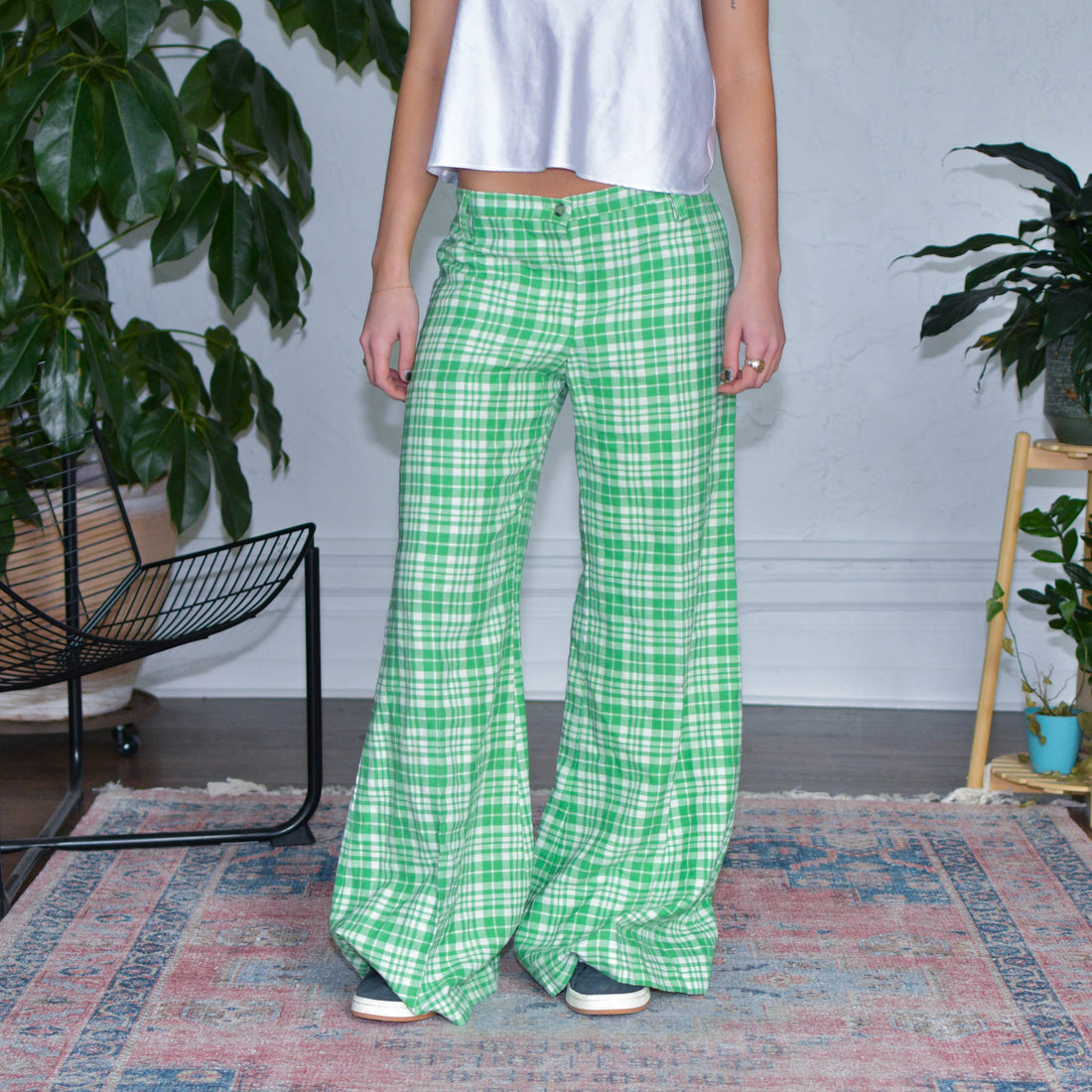 True Vintage Green Plaid Femme Bell Bottoms