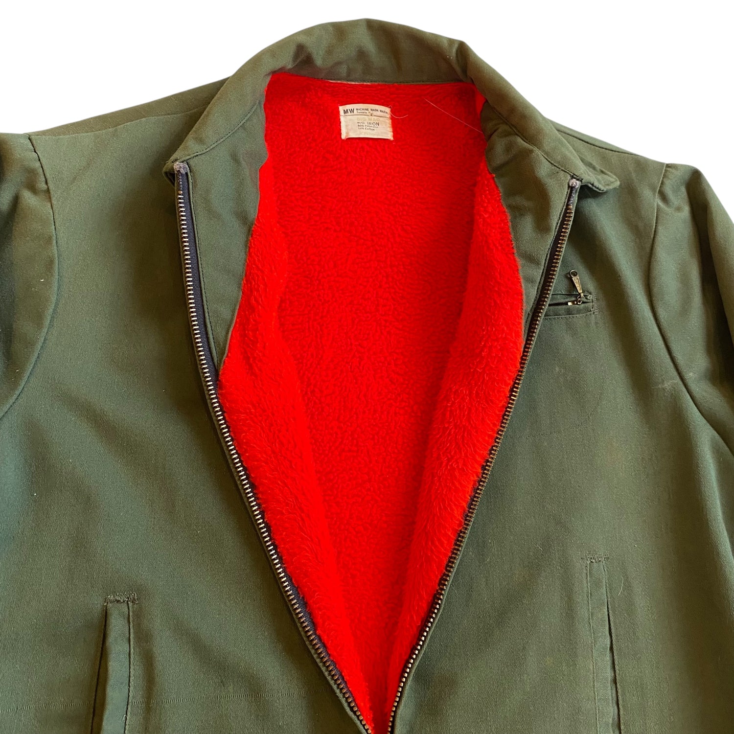 Vintage Green Military Fleece-Lined Bomber Jacket