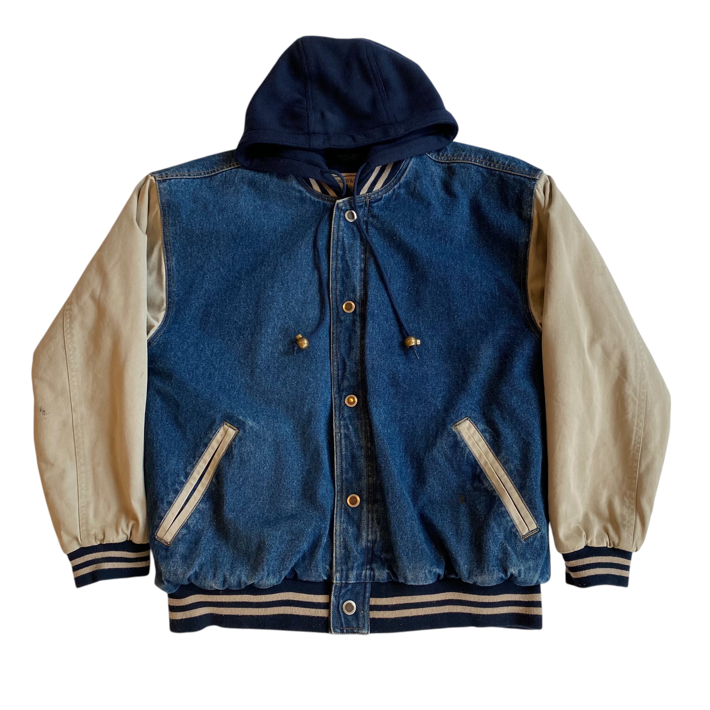 Vintage Denim Hooded Stadium Jacket