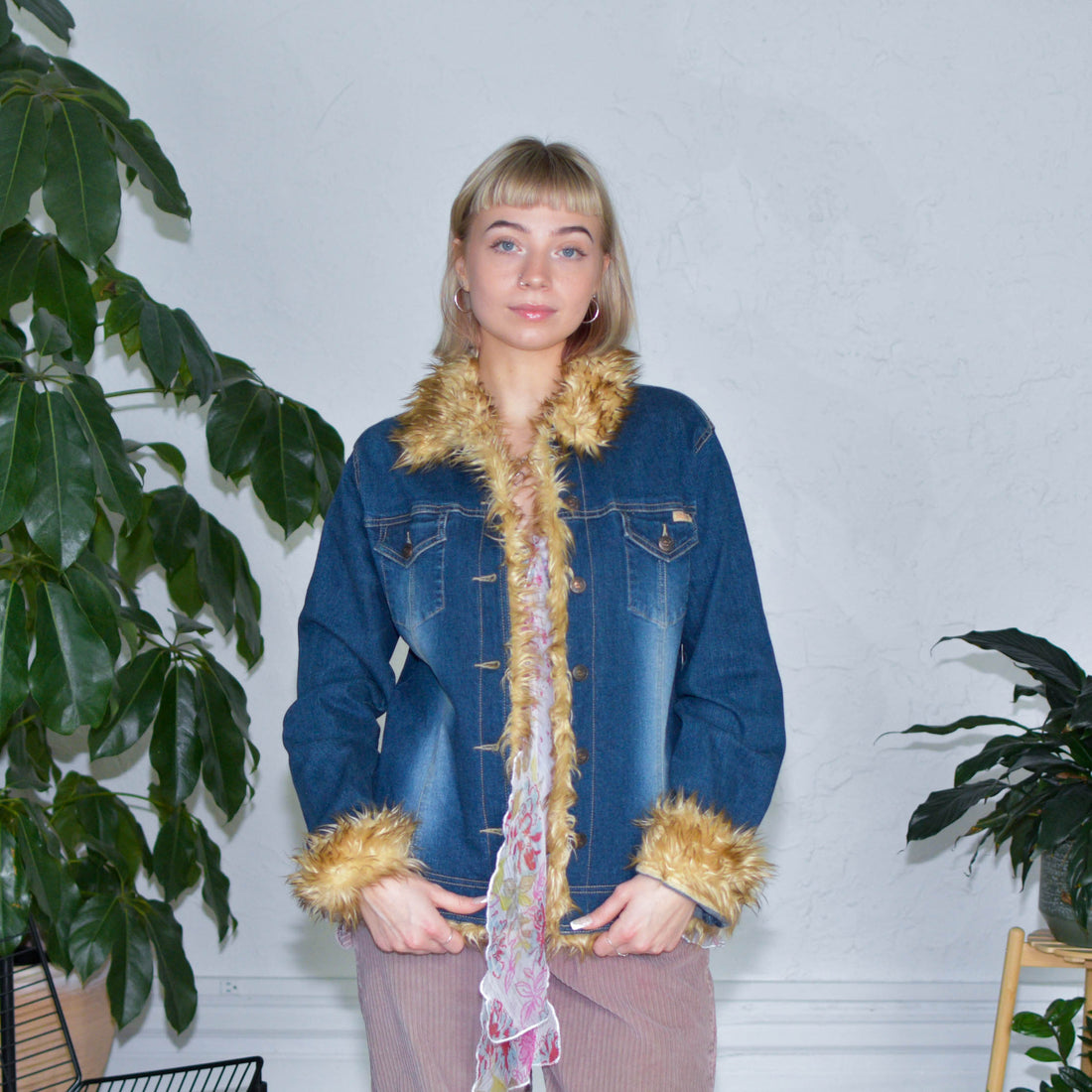 Y2k Billabong Fur Trimmed Denim Jacket