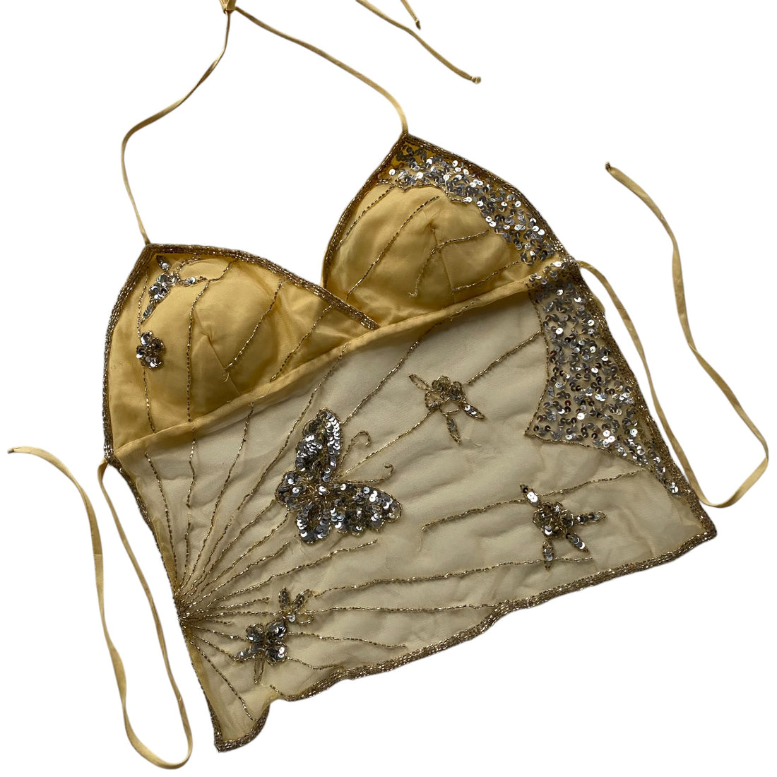 Y2k Wet Seal Yellow Beaded Blackless Halter Top