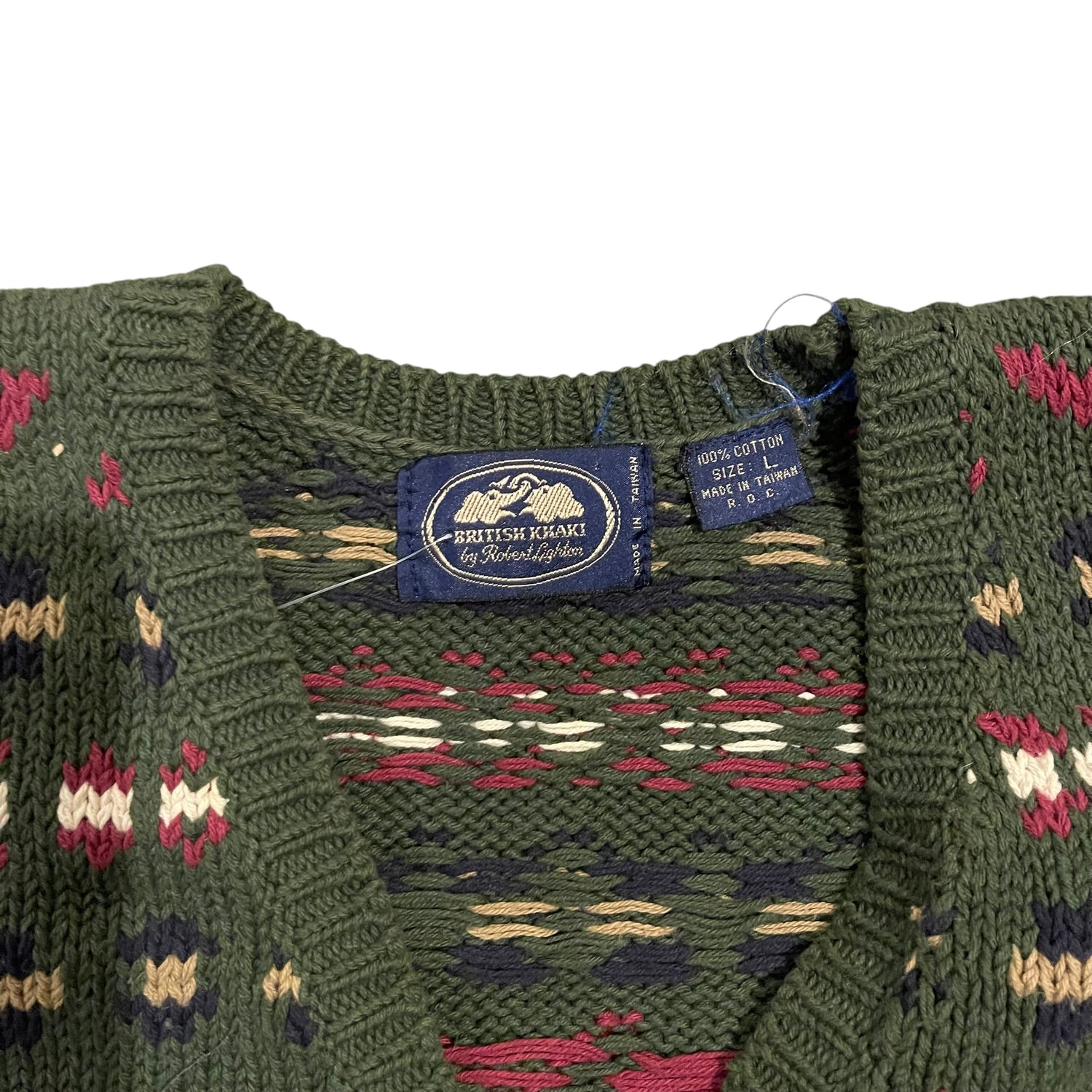 Vintage British Khaki Multi-print Knit Sweater Vest
