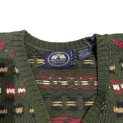 Vintage British Khaki Multi-print Knit Sweater Vest