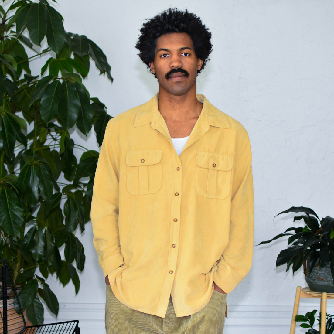 Vintage White Stag Suede Long Sleeve Button Up