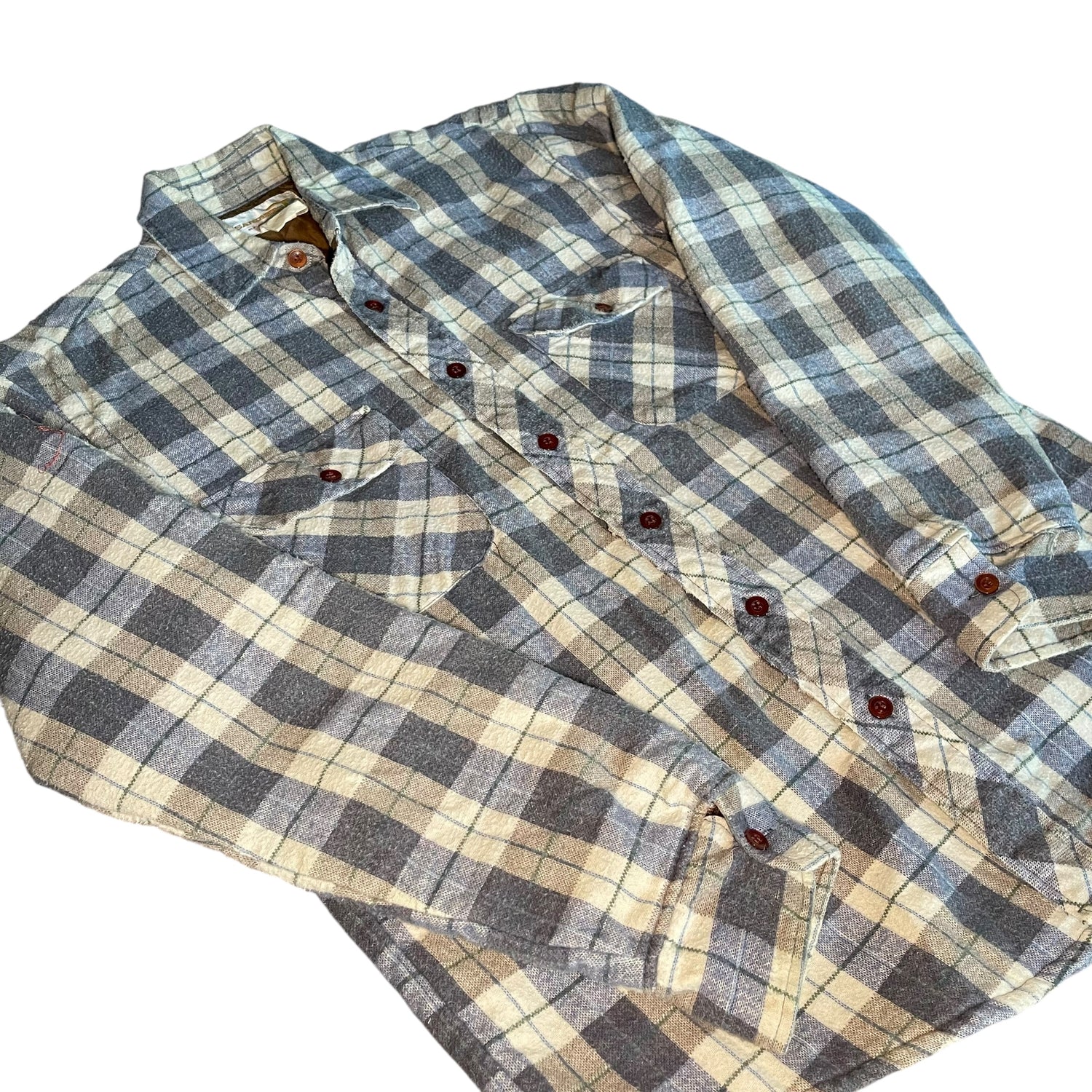 Vintage 80s Sandherst Blue and White Button Down Flannel