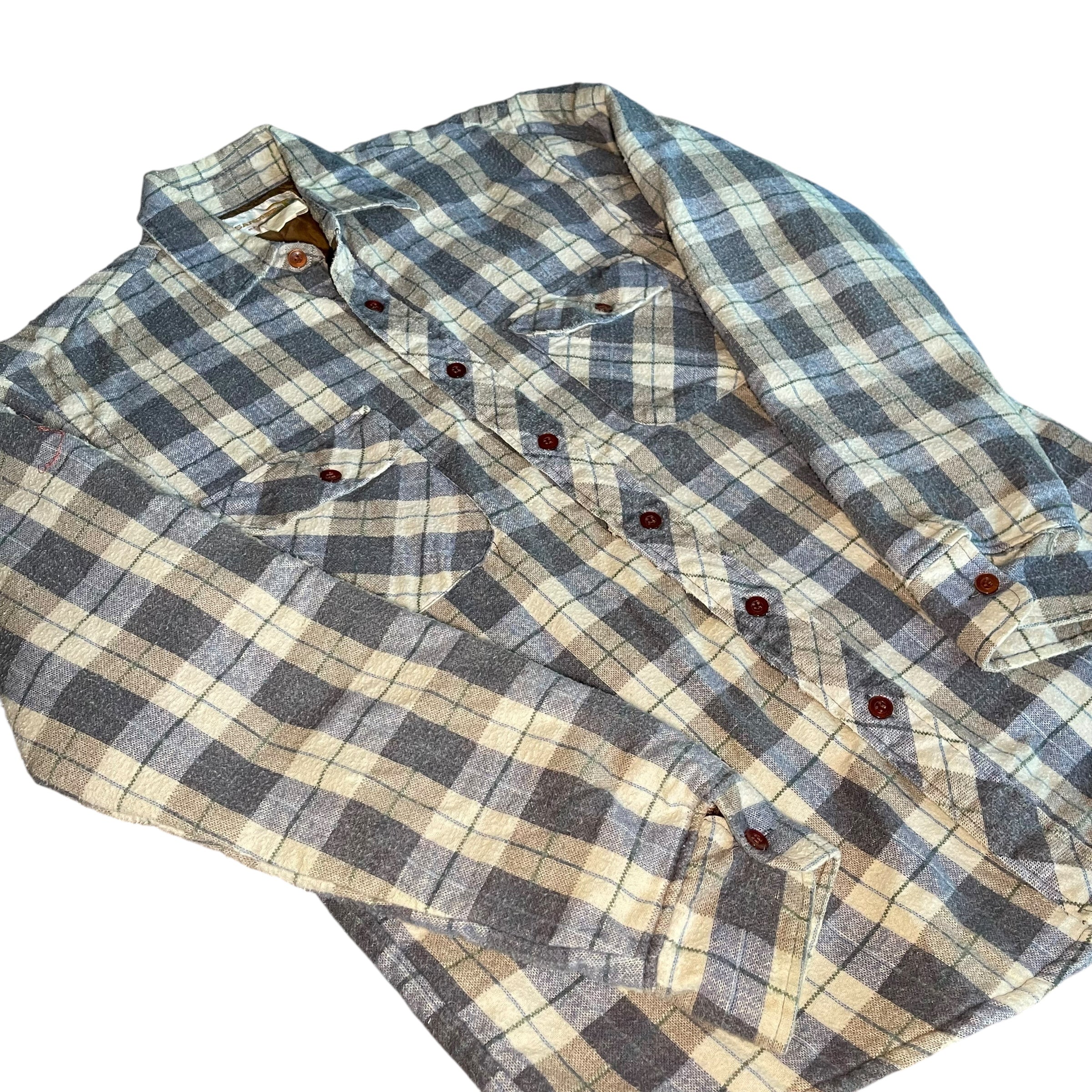 Vintage 80s Sandherst Blue and White Button Down Flannel